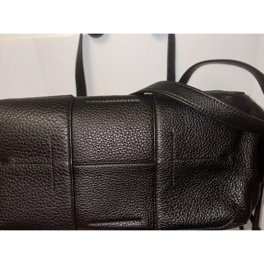 Tory Burch Black Pebbled Leather Large Zip Tote Shoulder Bag Gold Hardware